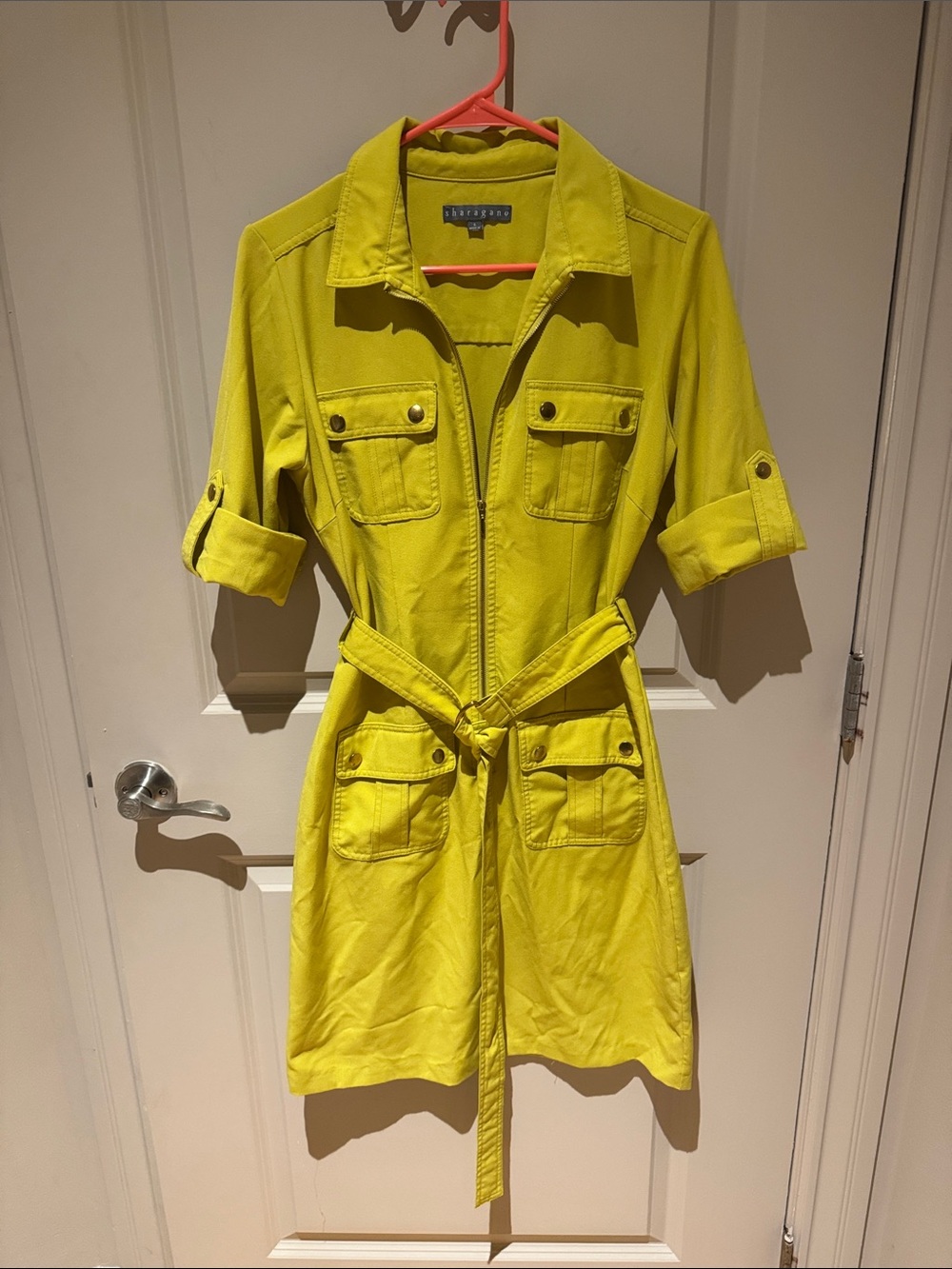 Women's Chartreuse Utility Shirtdress Jacket with Belt